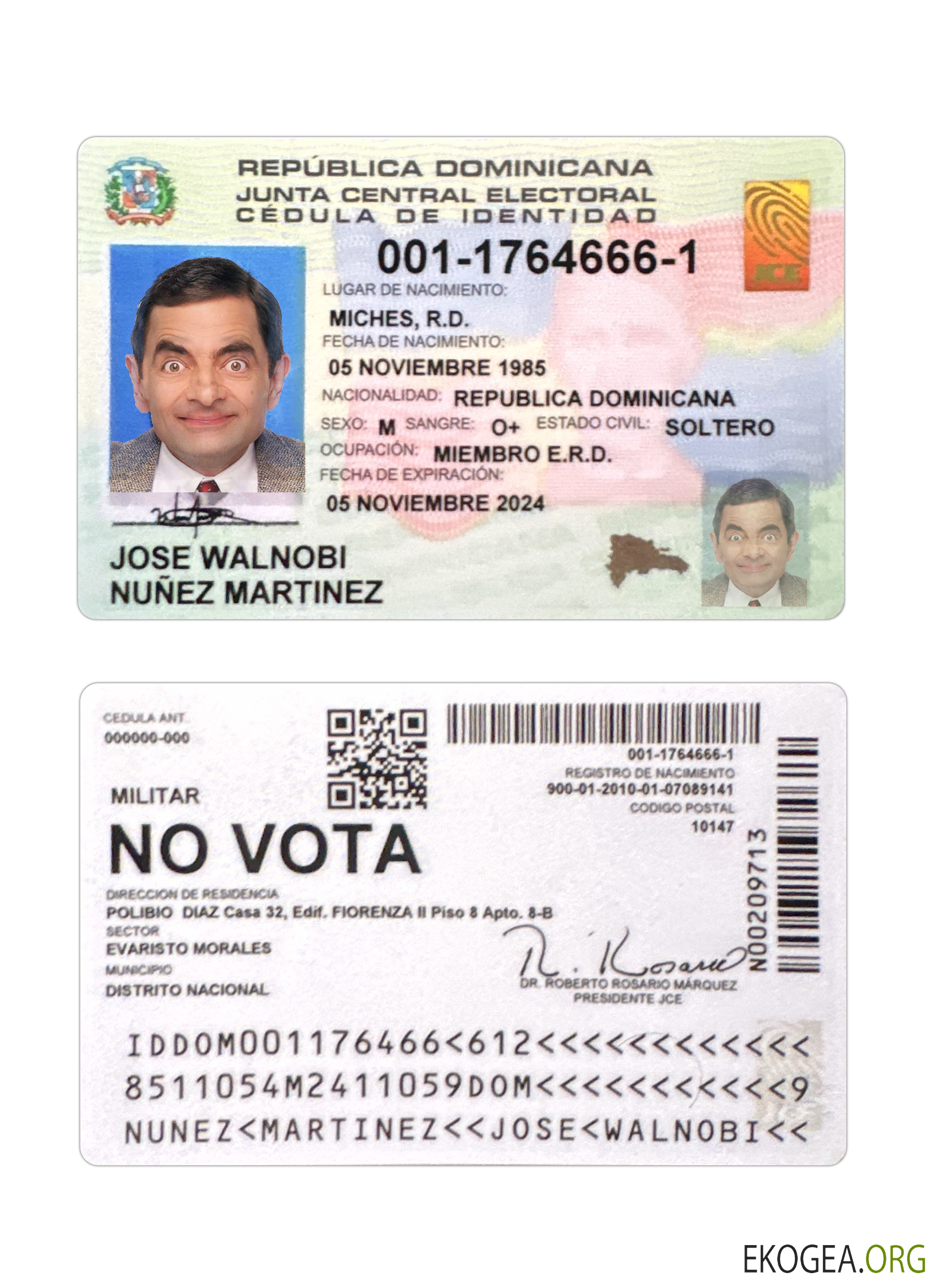 Carte d'identité de la République Dominicaine